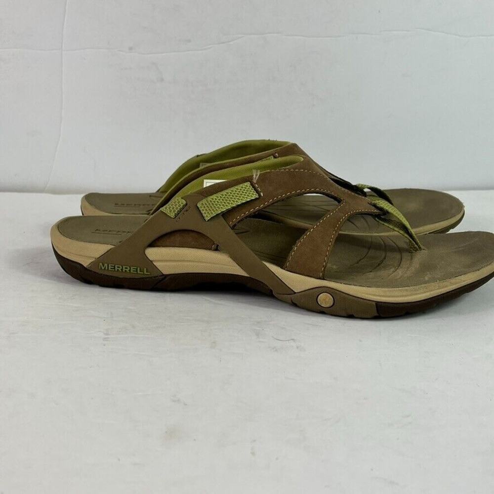 Merrell Women's Brown and Green Leather Thong Sandals - Picture 2 of 11